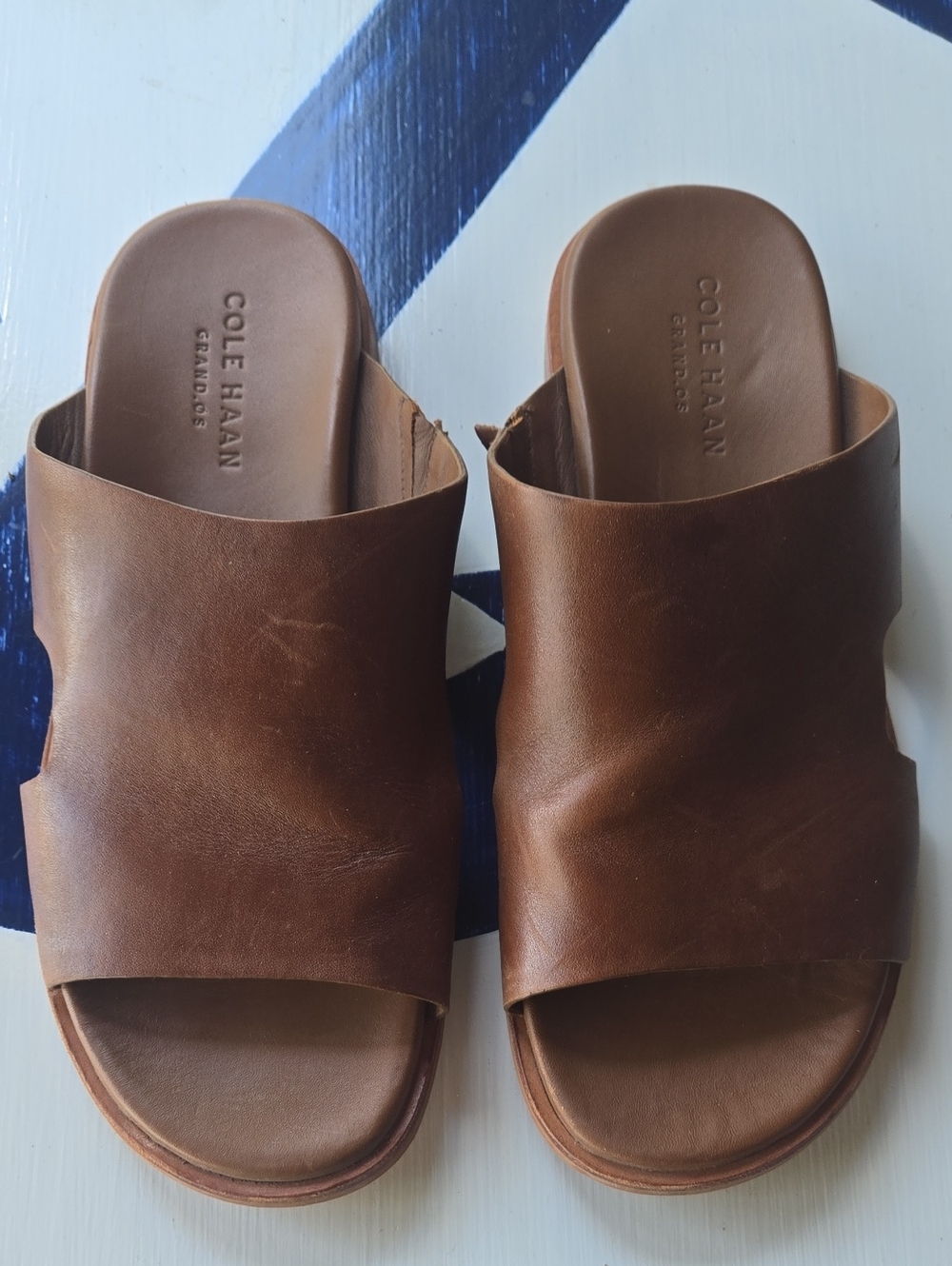 Cole Haan "Goldwyn" Cognac Brown Leather Slide On Sandal Size US 11